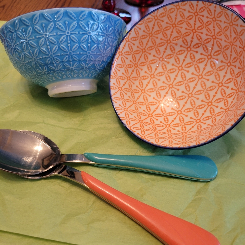 BIA Rice Ramen Cereal Soup Ice Cream Bowls ~ Blue & Orange ~ Pretty! ~ Like New! - Picture 13 of 16